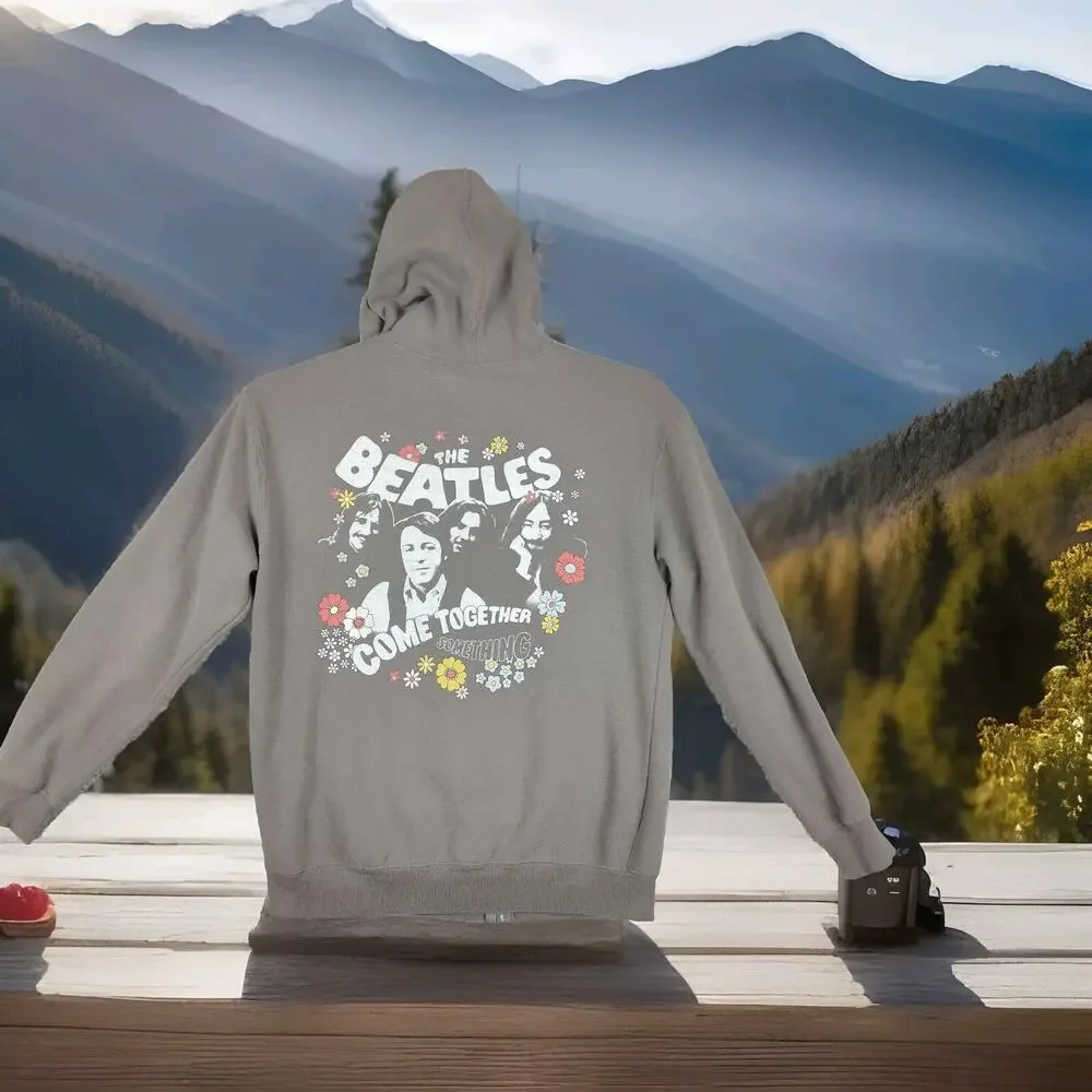 The Beatles Hoodie Grey Adult Small Full Zip Sweater Hooded Sweatshirt Band Tee